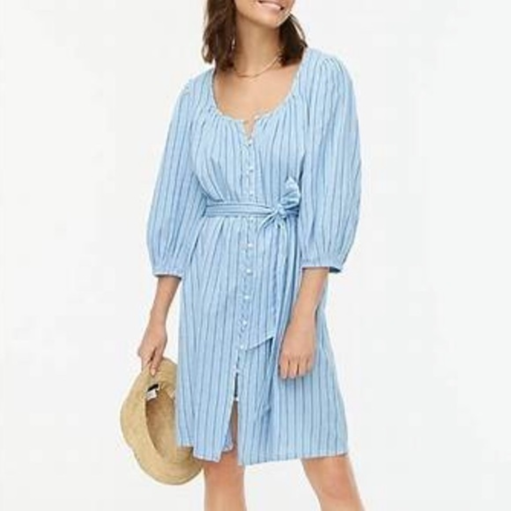 J. Crew blue striped‎ ballon sleeve dress size S NWT